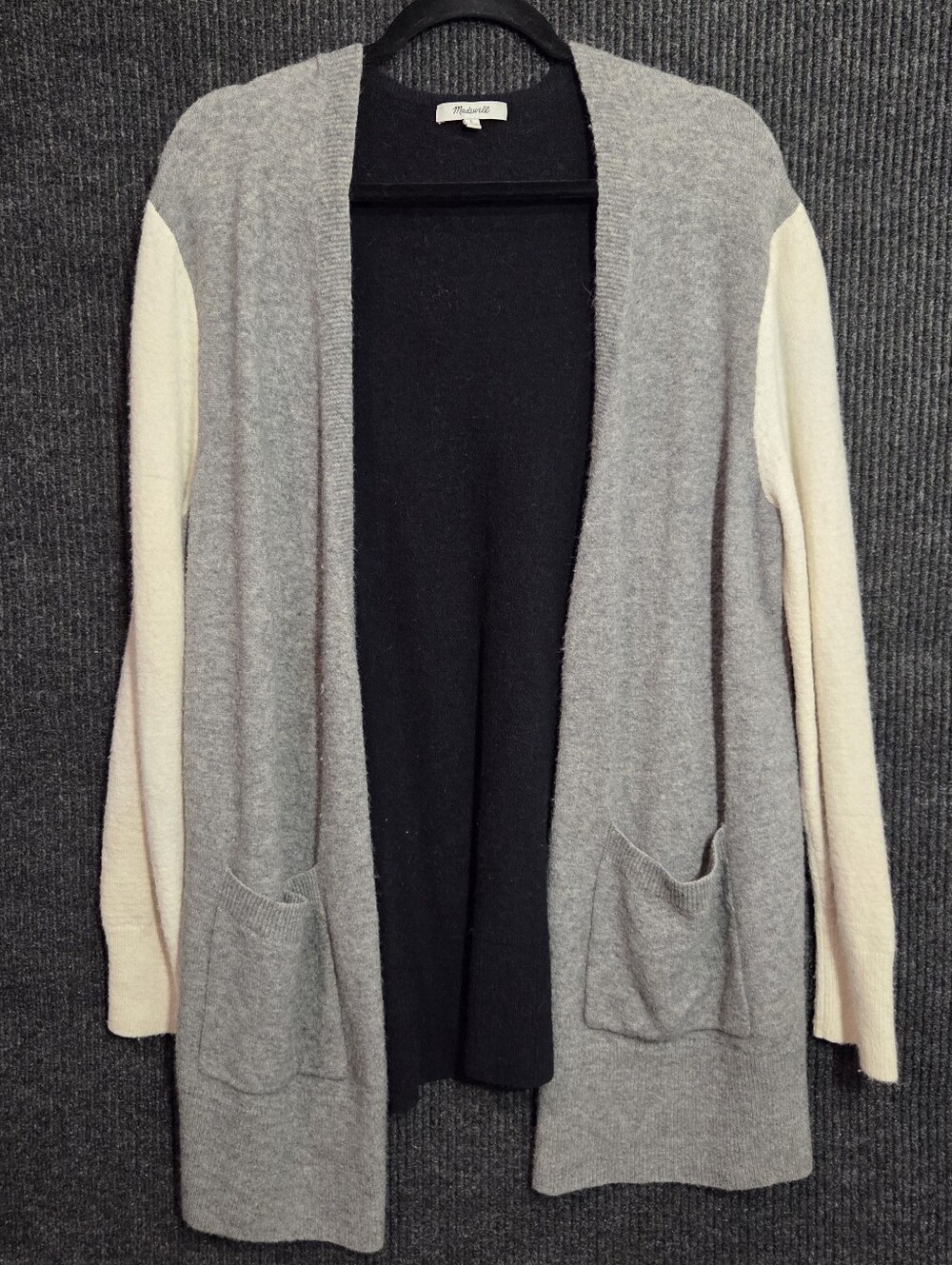 Madewell Wool Blend Oversized Black Gray Cream Women's L Sweater Long Cardigan